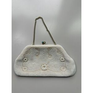 Vintage White Beaded Clutch Made in Handmade in Japan